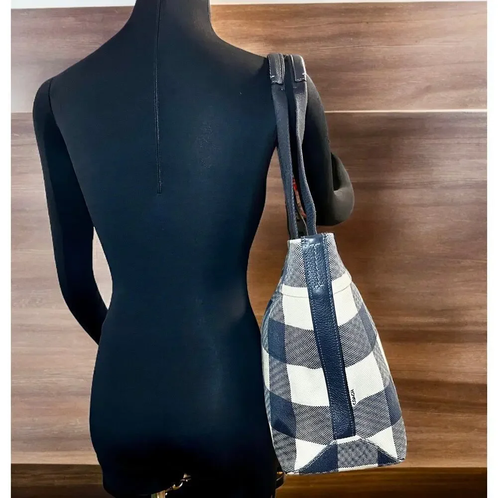 Coach F25919 Buffalo Plaid Canvas Tote Bag